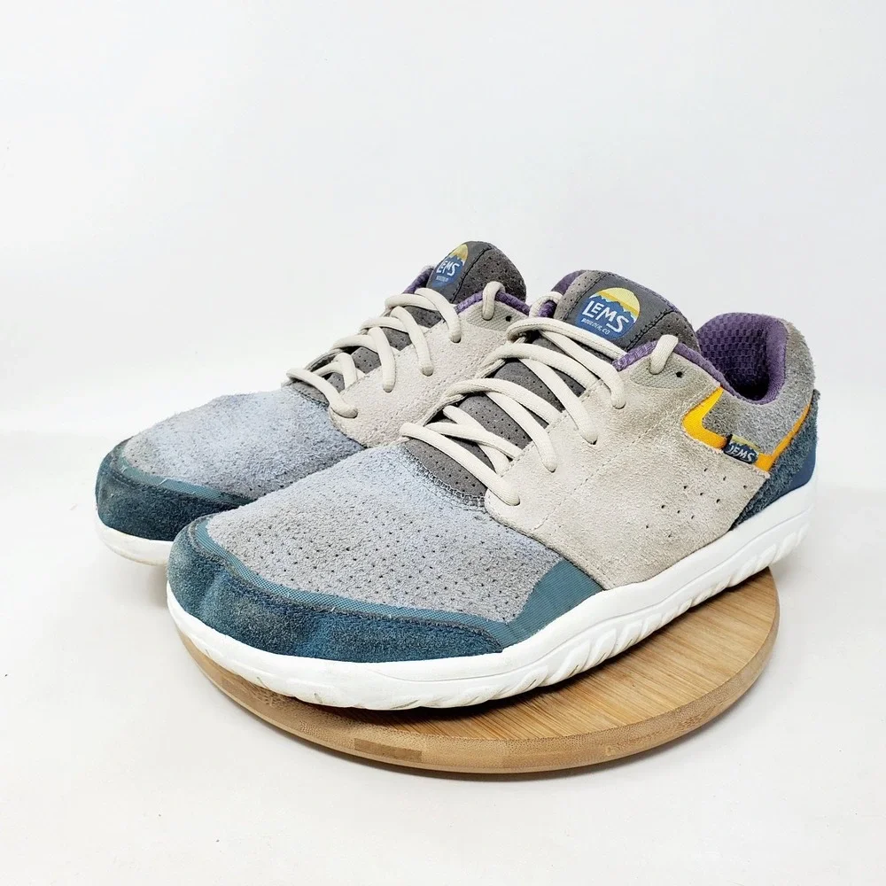 Lems Primal Zen Shoes Men 10.5 Blue Grey Suede Lace Up Low Barefoot Sneaker WORN